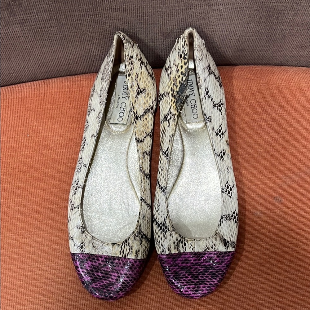 Jimmy Choo Elaphe Whirl Ballet Flats Leather Exotic Cream Purple size 38
